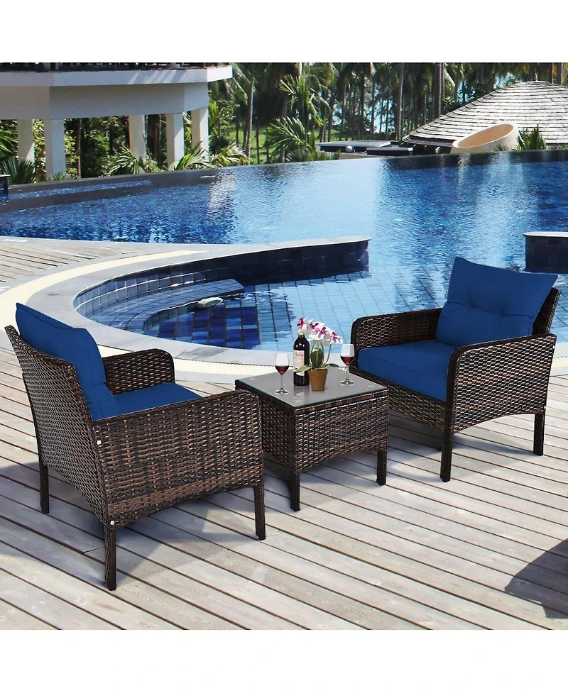 Slickblue 3-Piece Pe Rattan Outdoor Dining Patio Furniture Set with Cushions