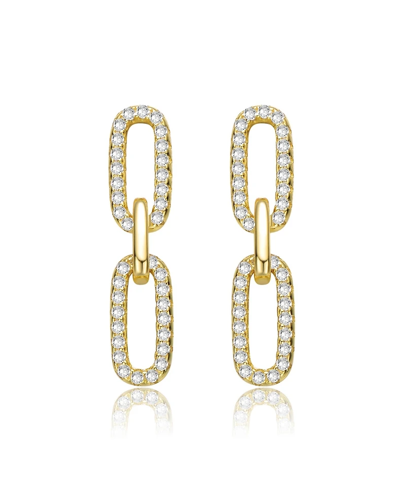 Sterling Silver 14k Gold Plated with Cubic Zirconia Triple Link Chain Dangle Earrings
