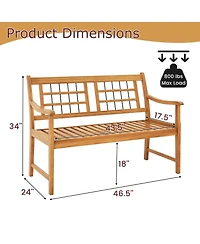 Gouun Patio Acacia Wood Bench with Curved Armrests Slatted Seat and Backrest