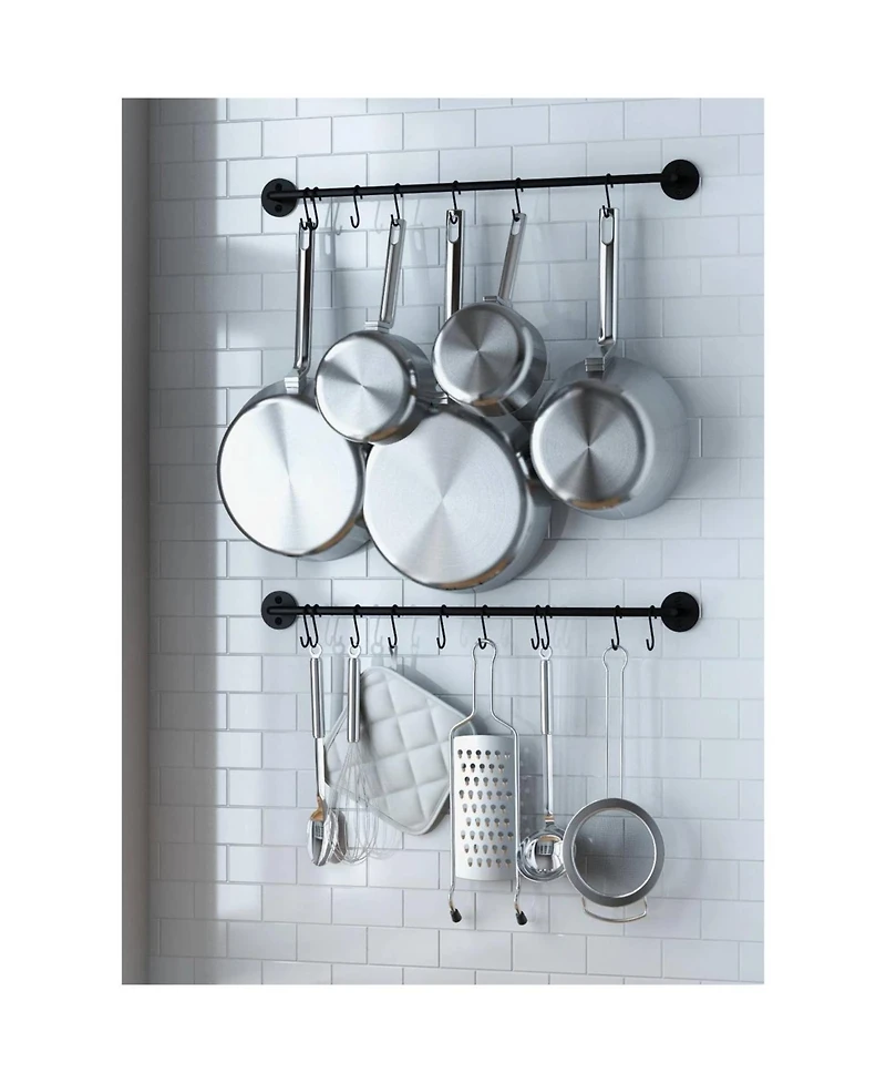 Heavy Duty Wall Pot Rack – Metal Kitchen Organizer with 20 Hooks for Pans, Lids & Utensils