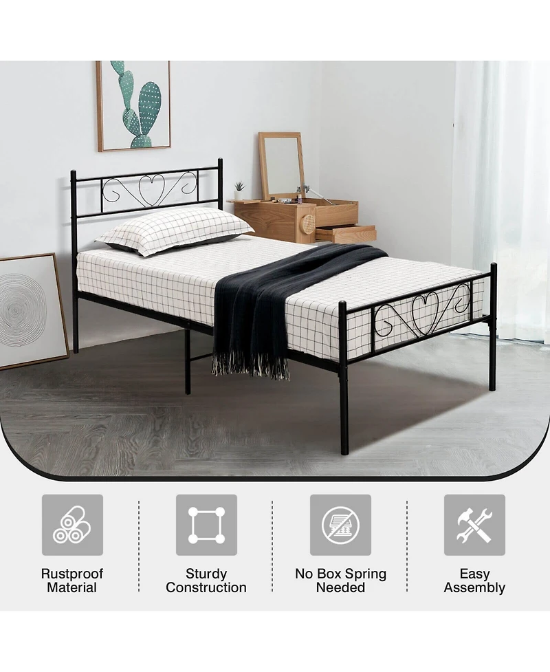 Gouun Twin Xl Metal Bed Frame with Heart-shaped Headboard