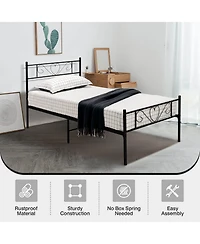 Gouun Twin Xl Metal Bed Frame with Heart-shaped Headboard
