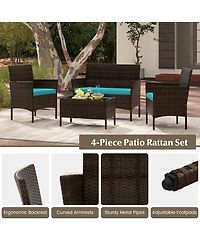 Gymax 4 Piece Patio Rattan Conversation Set Wicker Furniture Set w/ Chair Loveseat Outdoor