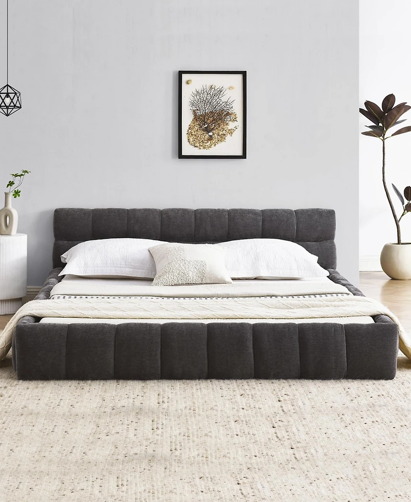 Dyhome Full Bed Frame with Led Lights and 4 Storage Drawers, Upholstered Platform Led Bed Frame Full Size with Charging Station Button Pu Leather Head
