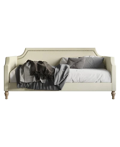 Upholstered Daybed with Nailhead Accents – Polyester Fabric Frame for Guest Bedroom or Lounge Area