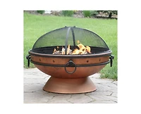 Outdoor Steel Fire Pit – Cauldron-Style Wood Burner with Safety Spark Screen and Stable Base