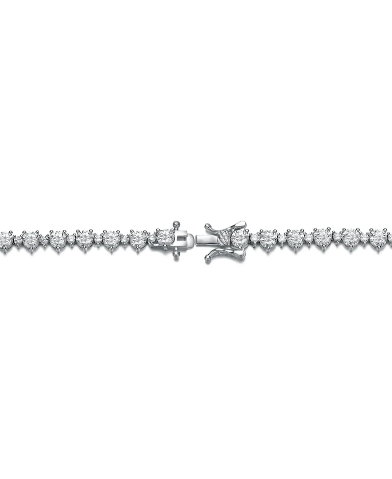 Sterling Silver White Gold Plated Alternating Round Cubic Zirconia Tennis Bracelet