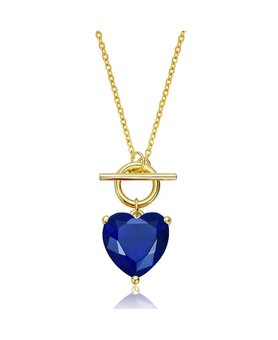 Sterling Silver 14K Gold Plated Necklace with Colored Cubic Zirconia Heart