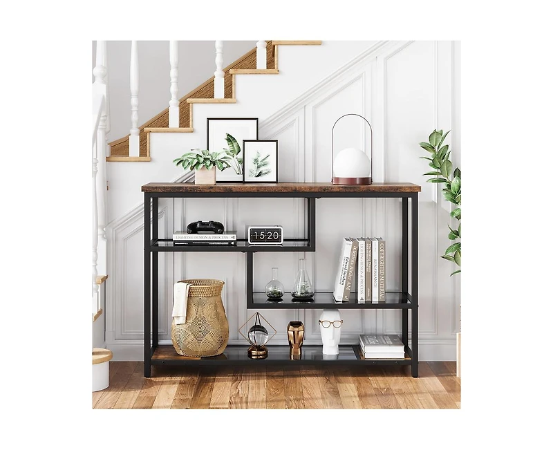 gaomon Console Table, 4-Tier Sofa Tables Narrow Entryway Table with Glass Shelf and Metal Frame