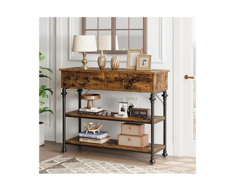 gaomon Console Tables for Entryway, Small Entryway Table with 2 Drawers, Narrow Console Table with Storage Shelves for Living Room, Hallway Table