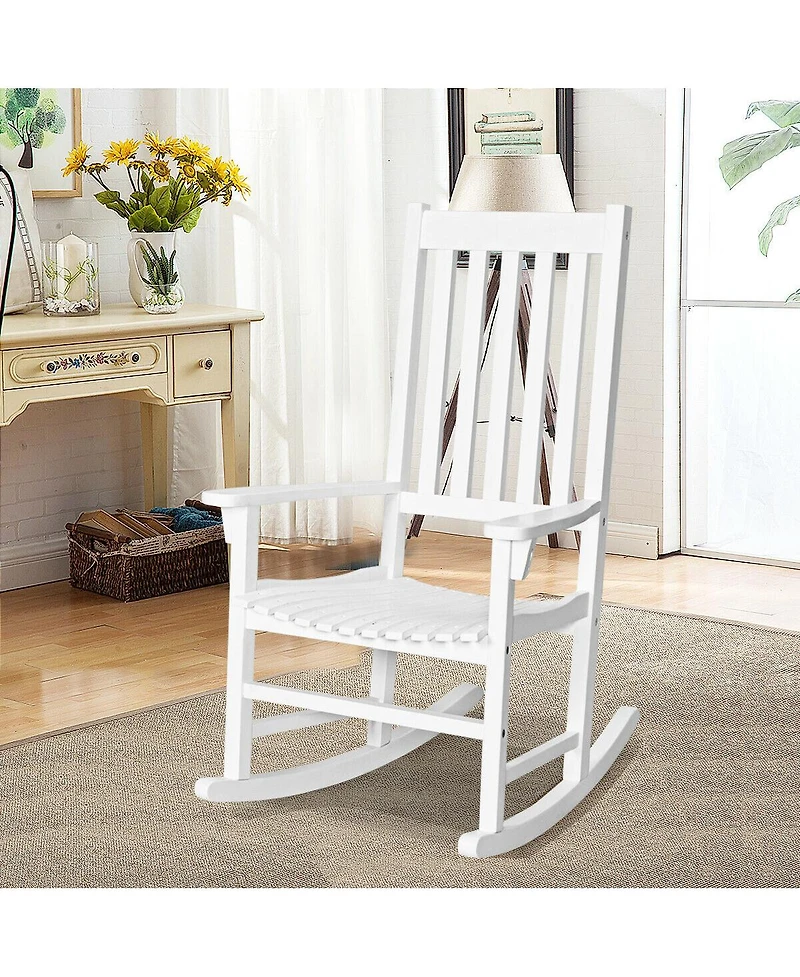 Gymax Wooden Rocking Chair Porch Rocker High Back Garden Seat