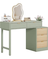 Tribesigns Makeup Vanity Desk with 5 Drawers, Modern Vanity Desk with Storage, Small Wood Dressing Table for Bedroom, Narrow Space (Without Mirror)
