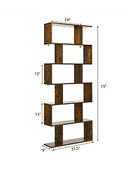 Gymax 2 Pcs 6 Tier S-Shaped Bookshelf Storage Display Bookcase Z-Shelf Coffee