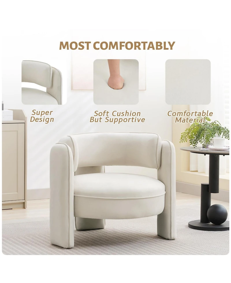 Modern Velvet Accent Chair, Mid-Century Barrel Armchair for Living Room, Comfy Upholstered Sofa Chair with Armrests, Boucle Chair for Bedroom, Apartme