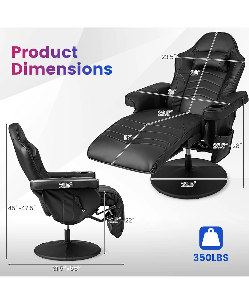 Gouun Massage Video Gaming Recliner Chair with Adjustable Height