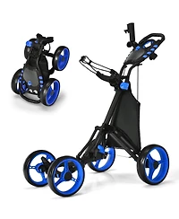 Gymax 4 Wheels Foldable Golf Push Pull Cart Trolley w/ Brake Waterproof Bag