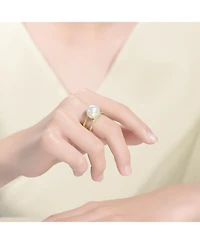 Sterling Silver 14K Gold Plated with Genuine Freshwater Pearl Contemporary Ring