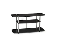 Slickblue 3-Tier Flat Screen Tv Stand with Wood Grain Finish and Stainless Steel Accents