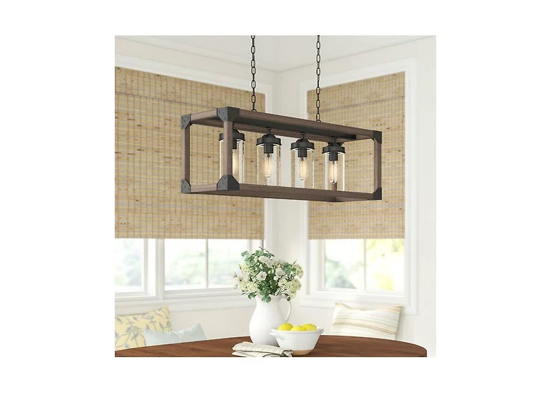 Slickblue 4 Light Adjustable Dimmable Rectangle Chandelier with Wrought Iron Accents