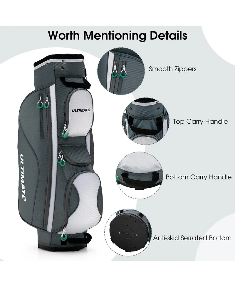 Gymax 14 Dividers Golf Cart Bag w/ 7 Zippered Pocket Cooler Bag Rain Hood Valuable Bag
