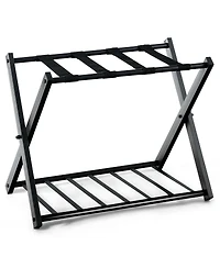 Gouun Set of 2 Folding Metal Luggage Racks with Storage Shelf and Non-Slip Feet
