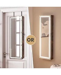 Gouun Mirrored Jewelry Armoire with Full Length Mirror and 2 Internal Led Lights