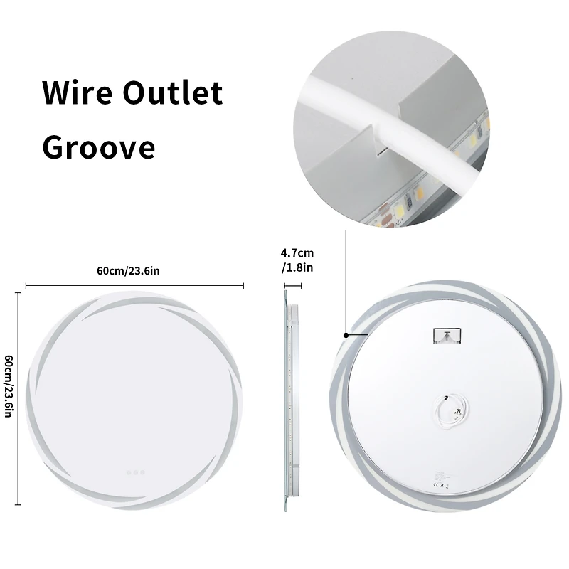 Wisfor Lighted Round Mirror: Modern Wall-mounted Bathroom Mirror with 3 Color Temperature, Anti-fog