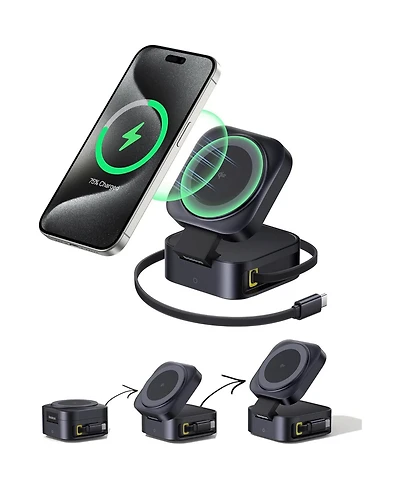 Baseus PicoGo Charging Station Qi2 67W Magnetic Charger Stand Wireless Charger with Retractable Cable