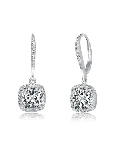 Sterling Silver with Clear Round and Radiant Cubic Zirconia Drop Earrings