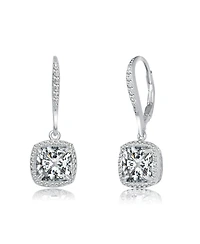 Sterling Silver with Clear Round and Radiant Cubic Zirconia Drop Earrings