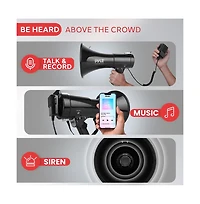 Pyle Megaphone Pa Speaker with Siren, Handheld Mic & Aux Input - 50W, 1,700+ Yard Range