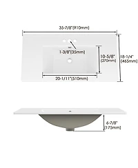 Lovmor Bathroom Ceramic Vanity Top with Three Holes in White