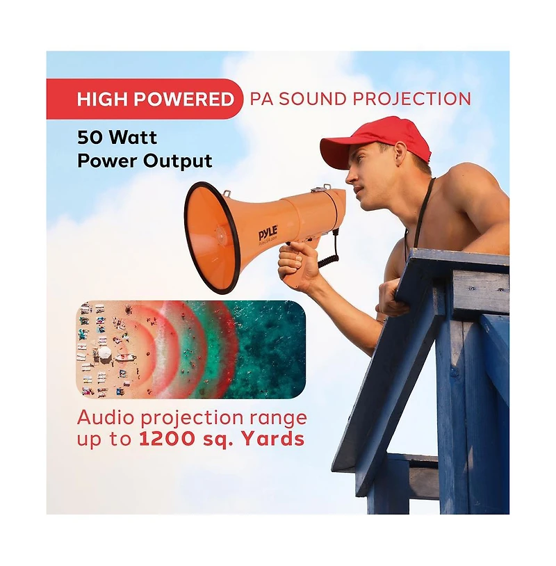 Pyle 50-Watt Portable Megaphone with Siren, MP3 Input, Automatic Siren, Shoulder Strap, Lightweight