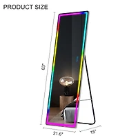 Vlsrka Wall-mounted or freestanding rectangular full-length mirror with adjustable Rgb lighting.