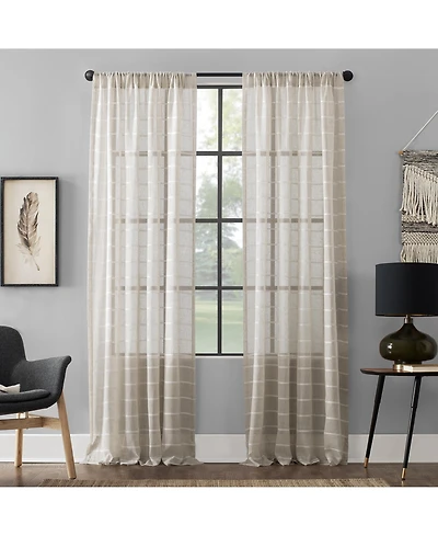 Twill Stripe Anti-Dust Linen Blend Sheer Curtain Panel
