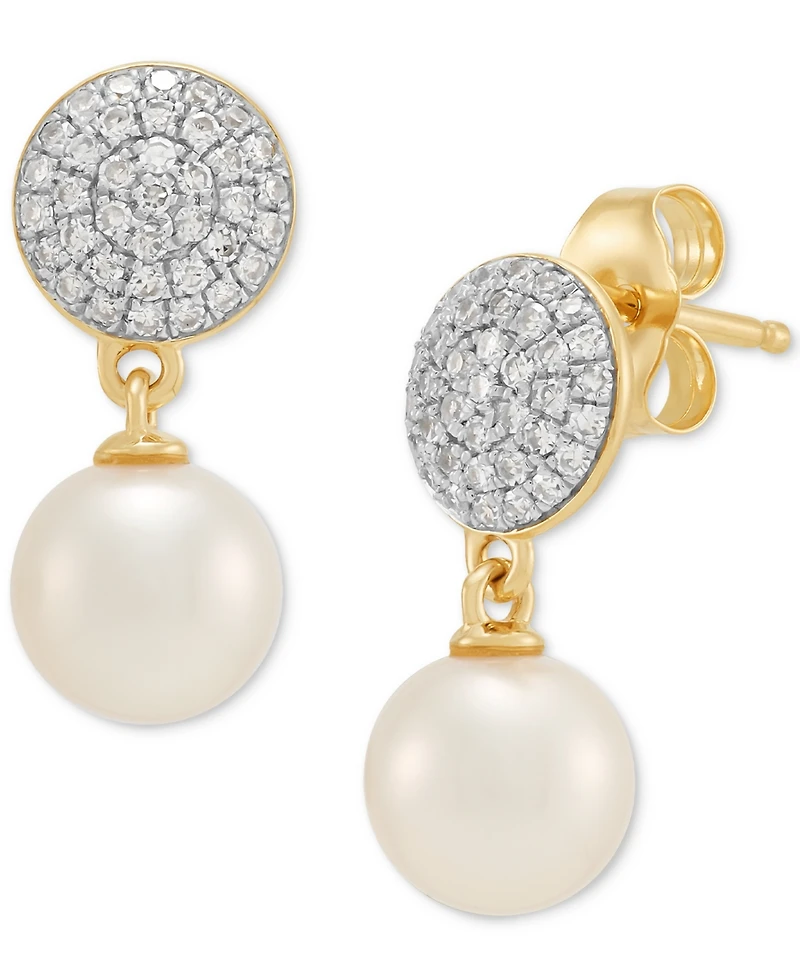 Honora Cultured Freshwater Pearl (6mm) & Diamond (1/4 ct. t.w.) Drop Earrings in 14k Gold