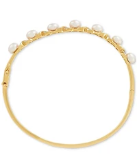 Honora Cultured Freshwater Pearl (5-1/2 - 6mm) & Diamond (1/4 ct. t.w.) Xo Bangle Bracelet in 14k Gold-Plated Sterling Silver