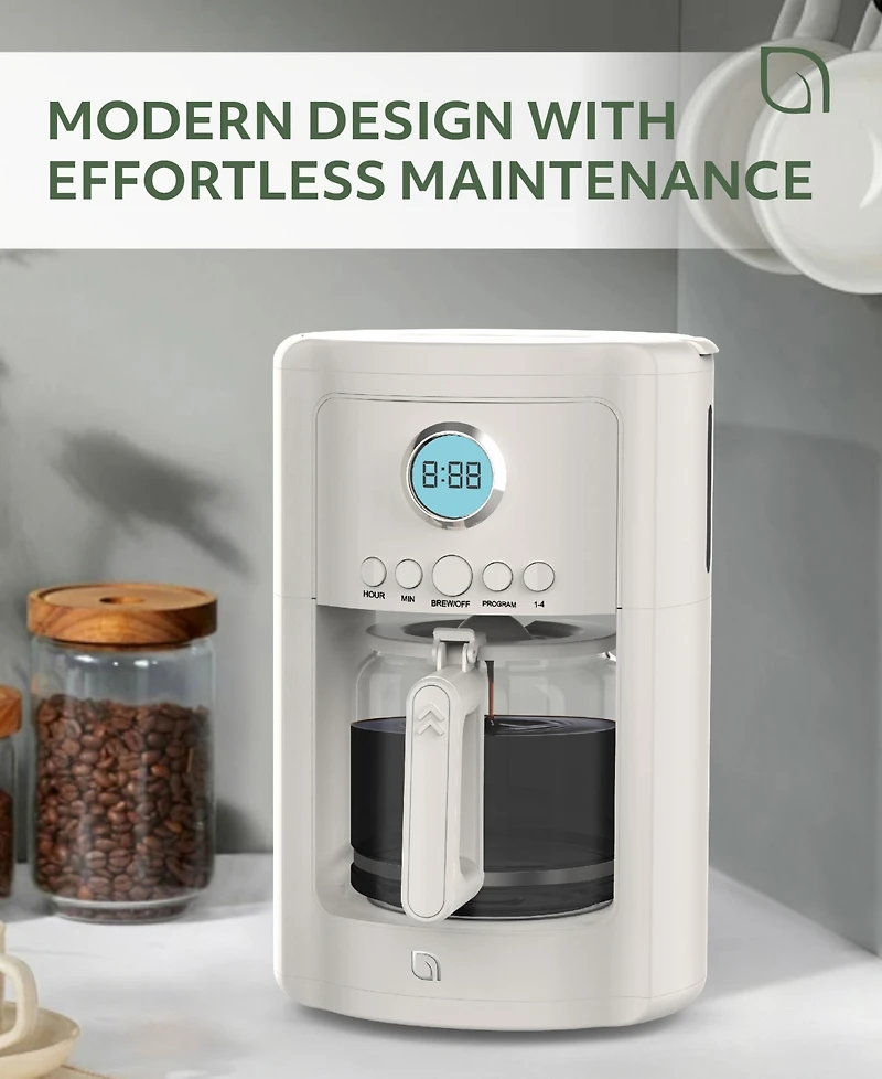Willow Kitchen 12 Cup Coffee Maker – Programmable Brewing Options with Timer, Beautiful Design, Glass Pot