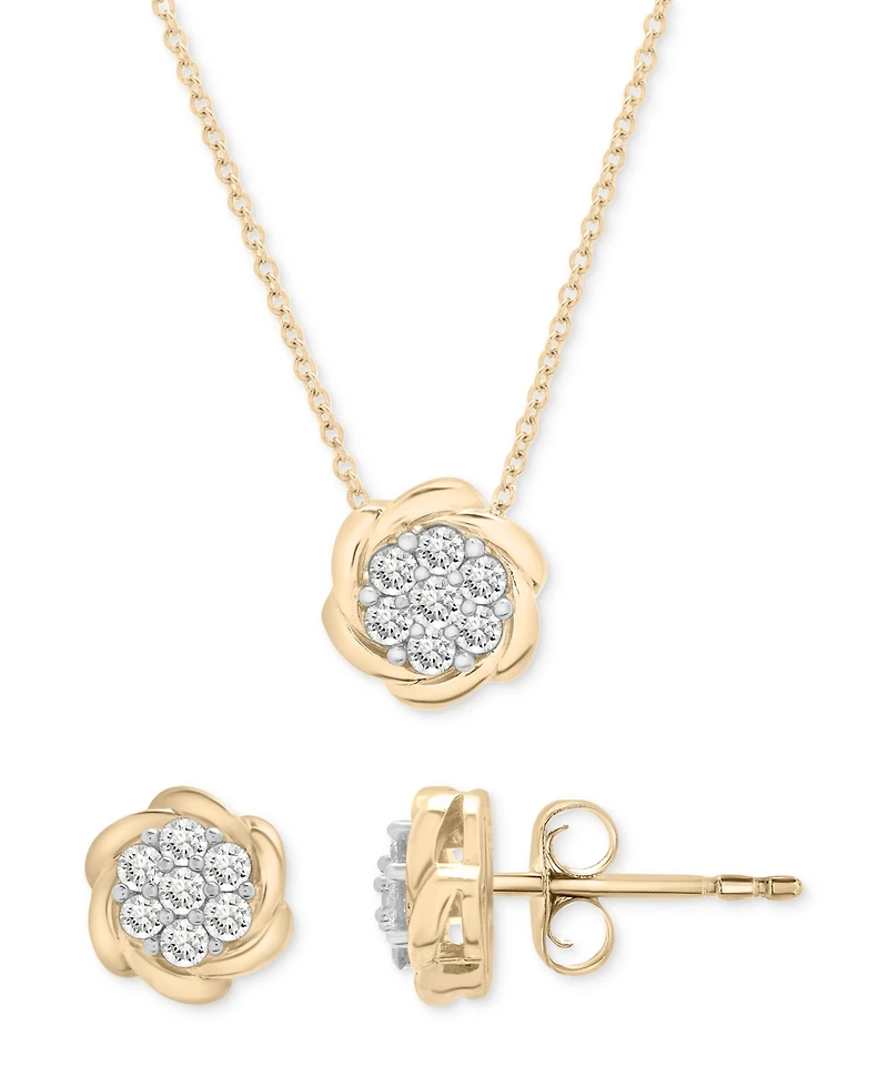 2-Pc. Set Diamond Floral Pendant Necklace & Earrings (1/2 ct. t.w.) in 14k Gold-Plated Sterling Silver, Exclusively at Macy's
