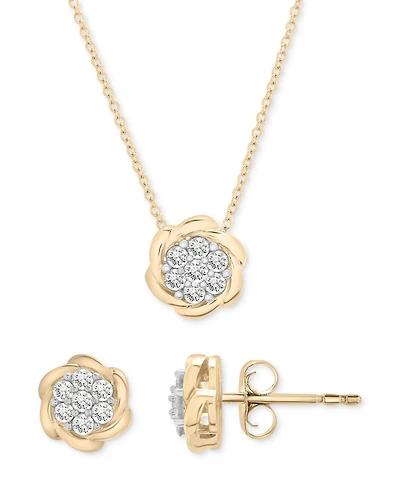 2-Pc. Set Diamond Floral Pendant Necklace & Earrings (1/2 ct. t.w.) in 14k Gold-Plated Sterling Silver, Exclusively at Macy's