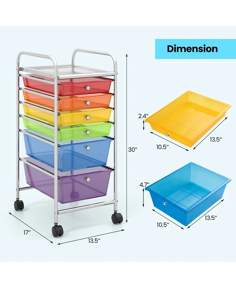 Gouun Multifunctional 6-Drawer Rolling Storage Cart with Deep and Shallow Drawers