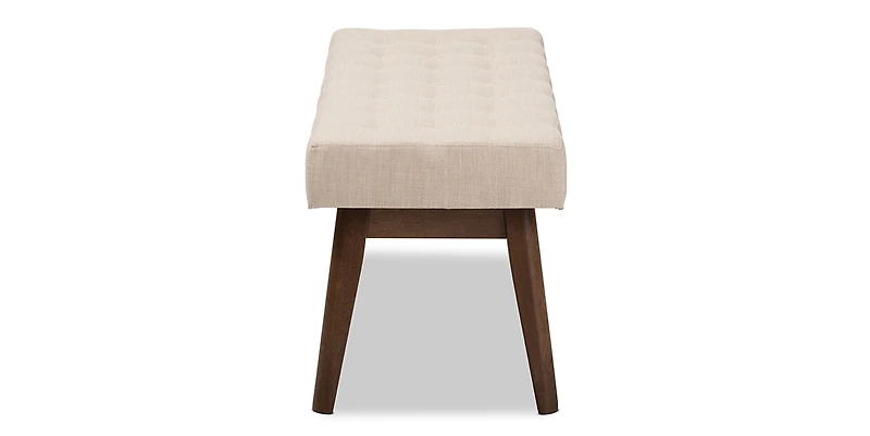 Baxton Studio Elia Mid-Century Modern Walnut Wood Light Beige Fabric Button-Tufted Bench