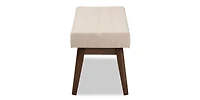 Baxton Studio Elia Mid-Century Modern Walnut Wood Light Beige Fabric Button-Tufted Bench