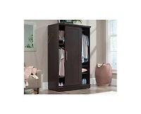 Barn Door Style Wardrobe Cabinet – Farmhouse Armoire with Garment Rod and Shelves for Stylish Bedroom Storage