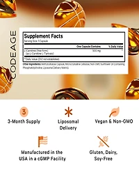 Codeage Liposomal L-Carnitine+ Supplement - 500 mg L-Carnitine L-Tartrate per Serving - Free-Form Amino Acid - Carnitine - Liposomal Delivery