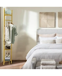 Unho Freestanding Gold Metal Coat Rack: Clothes Stand with Shelves Storage