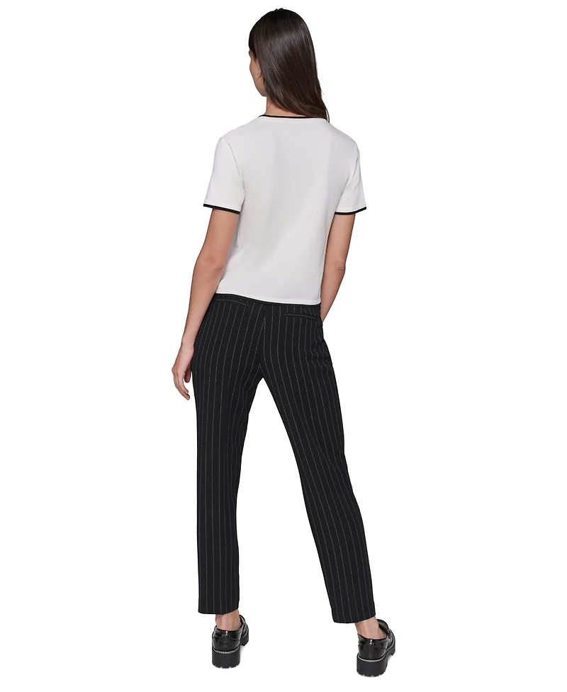 Karl Lagerfeld Paris Women's Script-Logo Short-Sleeve Sweater
