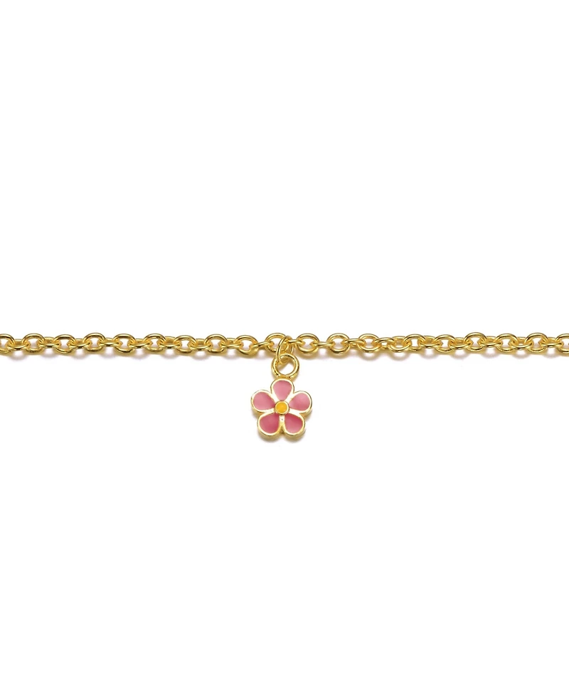 GiGiGirl 14k Gold Plated Fuchsia-Red Daisy Flower Drop Charm Bracelet