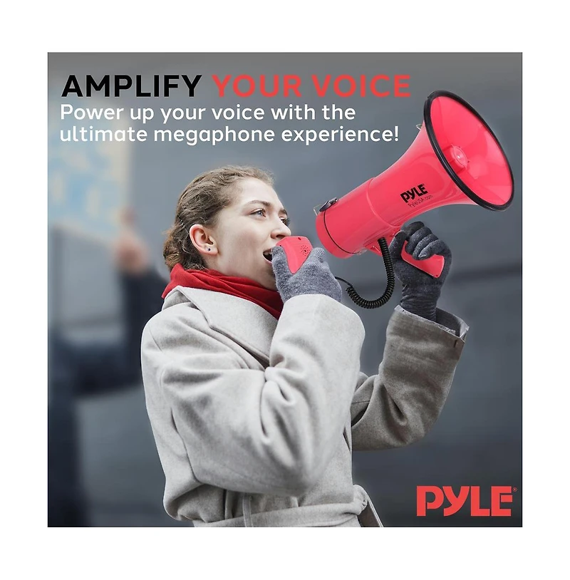 Pyle 50-Watt Portable Megaphone with Siren, MP3 Input, Automatic Siren, Shoulder Strap, Lightweight