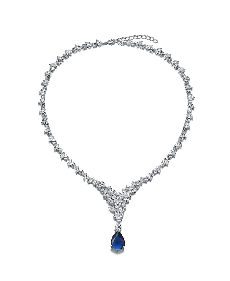 Modern White Gold Plated Cubic ZIrconia Cluster Y-Necklace